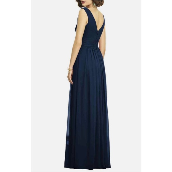 NWT Dessy Collection Blue Pleated V-Neck Gown - Picture 3 of 16